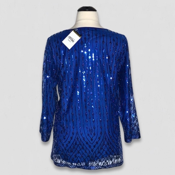 Bob Mackie Wearable Art Sequined Mesh Tunic Dress Royal Blue 3X - Picture 2 of 11